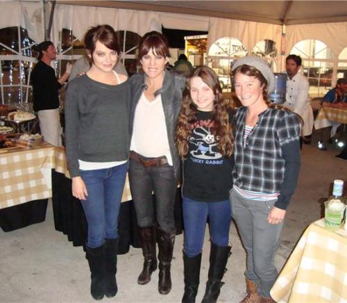 Left to right: Actress Emma Stone, stunt double Lisa Hoyle, actress Abigail Breslin, and stunt double Luci Romberg.