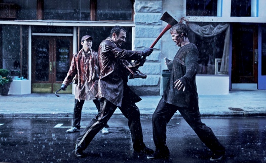 Left to right: Glenn (Steven Yeun), Rick (Andrew Lincoln), Zombie (Zombie).
